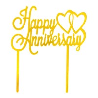 Cake topper Happy Anniversary Goud OP=OP